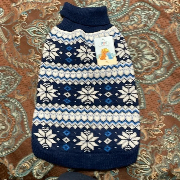 Blue and White Snowflake Turtleneck Pet Dog Sweater - Picture 1 of 6